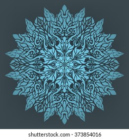 Ornamental round floral pattern. blue, vector