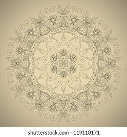 Ornamental round floral pattern, circle lace background