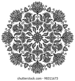 Ornamental round floral pattern, circle background with many details in indian style