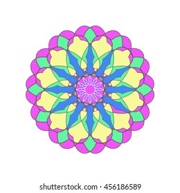 Ornamental round floral pattern. Colorful ornament with vintage elements Mandala. Vector Ethnic Oriental Circle Ornament. Yellow and purple abstract floral element.