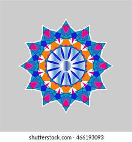 Ornamental round floral pattern. Colorful ornament with vintage elements Mandala. Blue and purple abstract floral element.