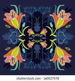 Ornamental round floral pattern of fantasy garden.