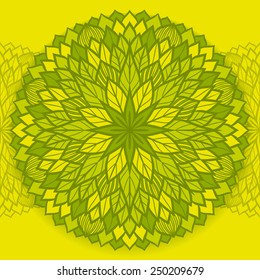Ornamental round floral pattern in green colors