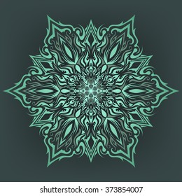 Ornamental round floral pattern. green, vector