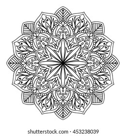 Ornamental round floral pattern. Ornament with vintage elements Mandala. Vector Ethnic Oriental Circle Ornament. Monochrome Colors, Round lace napkin White and black abstract floral element
