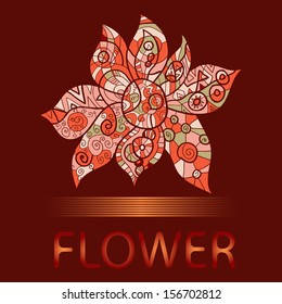 Ornamental round floral pattern. Red  and orange colors