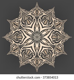 Ornamental round floral pattern. sand color, vector