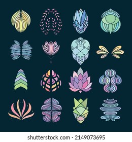 Ornamental round floral pattern. Set of four colorful ornament, Collection set of label ornament vector illustration