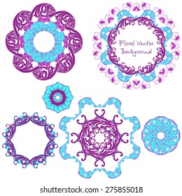 Ornamental round floral pattern. Set ornaments. Vector illustration.