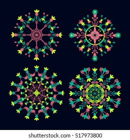 Ornamental round floral pattern. Set of four beautiful ornament use for design, advertising, wallpaper, flyers.