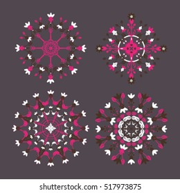 Ornamental round floral pattern. Set of four beautiful ornament use for design, advertising, wallpaper, flyers.