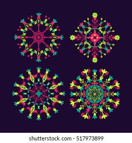 Ornamental round floral pattern. Set of four beautiful ornament use for design, advertising, wallpaper, flyers.
