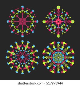 Ornamental round floral pattern. Set of four beautiful ornament use for design, advertising, wallpaper, flyers.