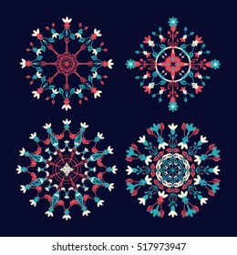 Ornamental round floral pattern. Set of four beautiful ornament use for design, advertising, wallpaper, flyers.