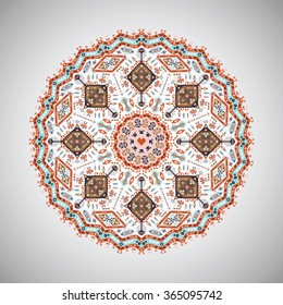 Ornamental round geometric pattern in aztec style
