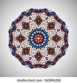 Ornamental round geometric pattern in aztec style