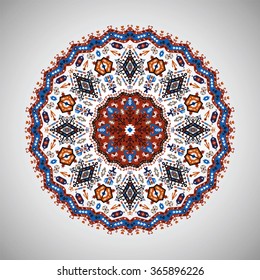 Ornamental round geometric pattern in aztec style