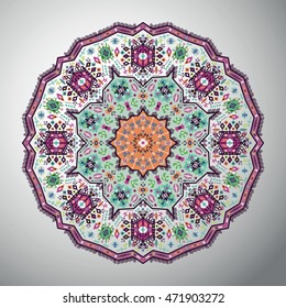 Ornamental round geometric pattern in aztec style