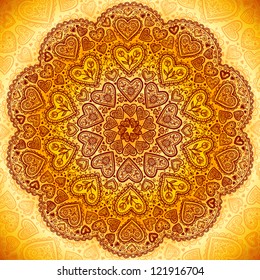 Ornamental round hearts pattern, circle background with details in Indian style