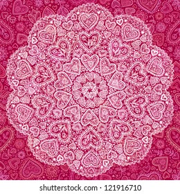 Ornamental round hearts pattern, circle background with details in Indian style