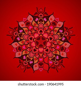 Ornamental round hearts pattern with details in Indian style