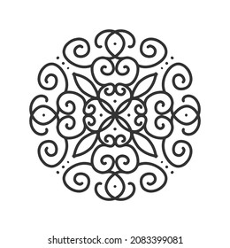 encaje redondo ornamental. Mandala lineal abstracta. Ilustración vectorial dibujada a mano en línea aislada.
