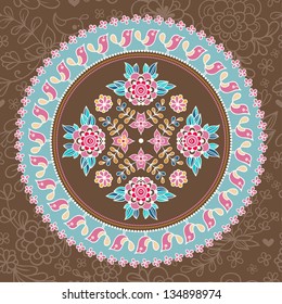 Ornamental round lace. Ethnic seamless pattern. Floral design element in vector. Indian ornament.