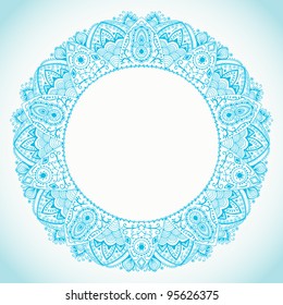 Ornamental round lace frame. Background for celebrations, holidays, sewing, arts, crafts, scrapbooks, setting table, cake decorating. Lace doily.