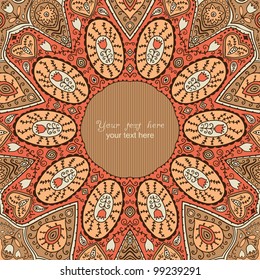Ornamental round lace frame. Background for celebrations, holidays, sewing, arts, crafts, scrapbooks, setting table, cake decorating. Lace doily.