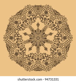 Ornamental round lace pattern. Background for celebrations, holidays, sewing, arts, crafts, scrapbooks, setting table, cake decorating. Lace doily.