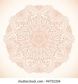 Ornamental round lace pattern. Background for celebrations, holidays, sewing, arts, crafts, scrapbooks, setting table, cake decorating. Lace doily.