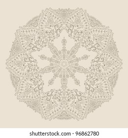 Ornamental round lace pattern. Background for celebrations, holidays, sewing, arts, crafts, scrapbooks, setting table, cake decorating. Lace doily.