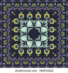 Ornamental round lace pattern in bilberries colors