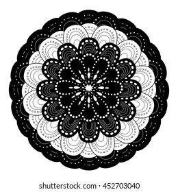 Ornamental round lace pattern black and white vector