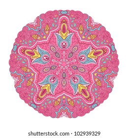 ornamental round lace pattern, circle background with many details, looks like crocheting handmade lace