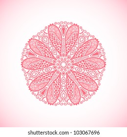 ornamental round lace pattern, circle background with many details, looks like crocheting handmade lace