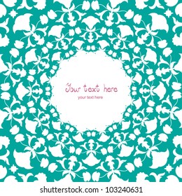 Ornamental round lace pattern, circle background with many details. Flower.