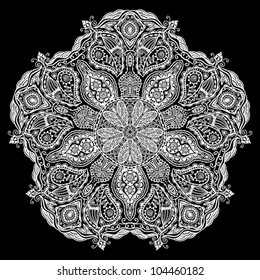 ornamental round lace pattern, circle background with many details, looks like crocheting handmade lace