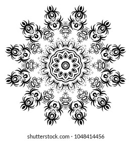 Ornamental round lace pattern, circle floral background . vector illustation. black and white