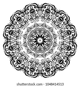Ornamental round lace pattern, circle floral background . vector illustation. black and white