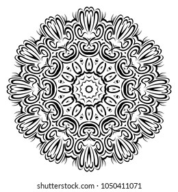 Ornamental round lace pattern, circle floral background . vector illustation. black and white