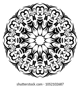 Ornamental round lace pattern, circle floral background . vector illustation. black and white