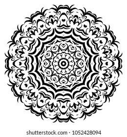 Ornamental round lace pattern, circle floral background . vector illustation. black and white