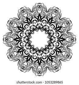 Ornamental round lace pattern, circle floral background . vector illustation. black and white