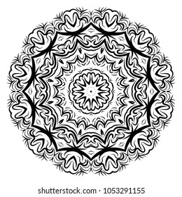 Ornamental round lace pattern, circle floral background . vector illustation. black and white