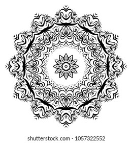 Ornamental round lace pattern, circle floral background . vector illustation. black and white