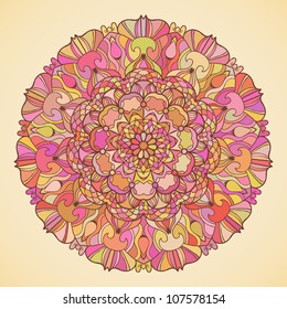 ornamental round lace pattern, circle background with many details