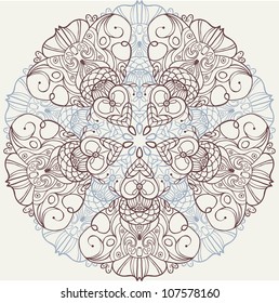ornamental round lace pattern, circle background with many details