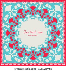 Ornamental round lace pattern, circle background with many details. Flower.