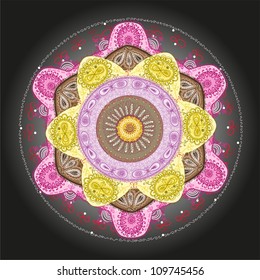 Ornamental round lace pattern, circle background with many details